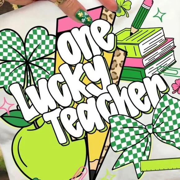 Retro Teacher St Patrick's Day Coquette Tee - Picture 2 of 3